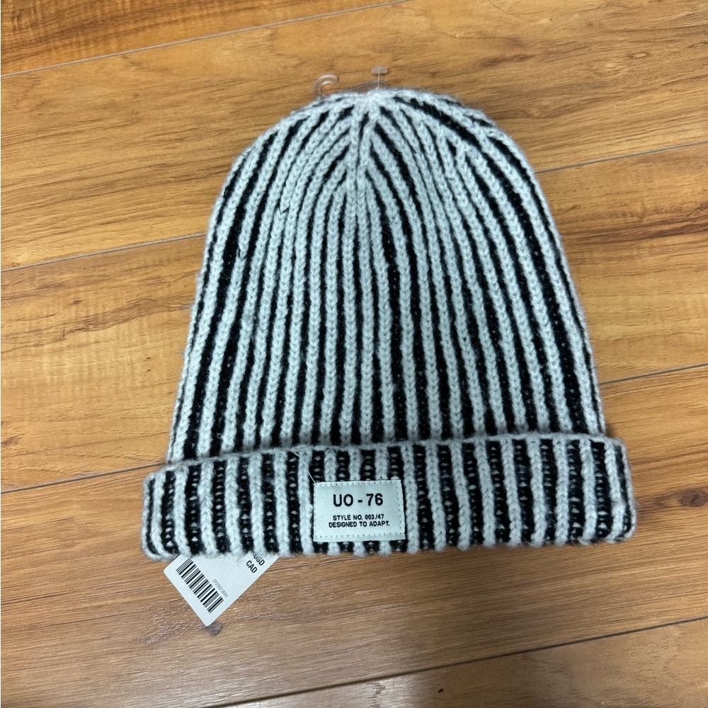 Striped Black and White Beanie